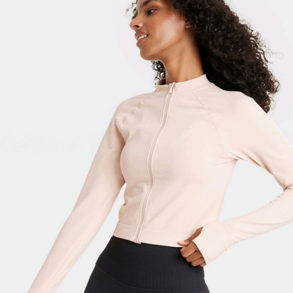 Women's Seamless Fitted Full Zip Jacket - JoyLab Cream XS